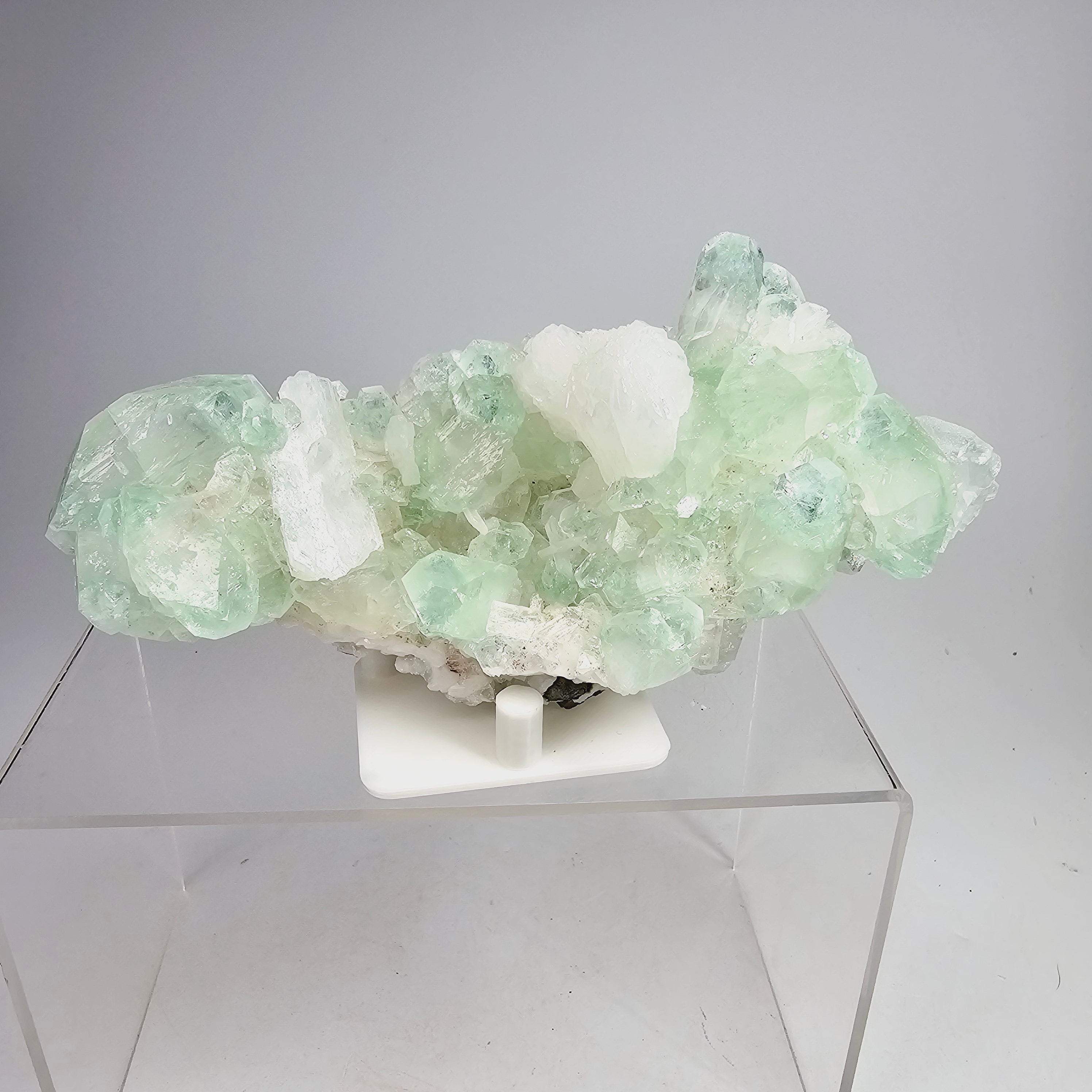 Arctic Mint Apophyllite -  Green Apophyllite on White Chalcedony Specimen #14 from Pune District, Maharashtra, India