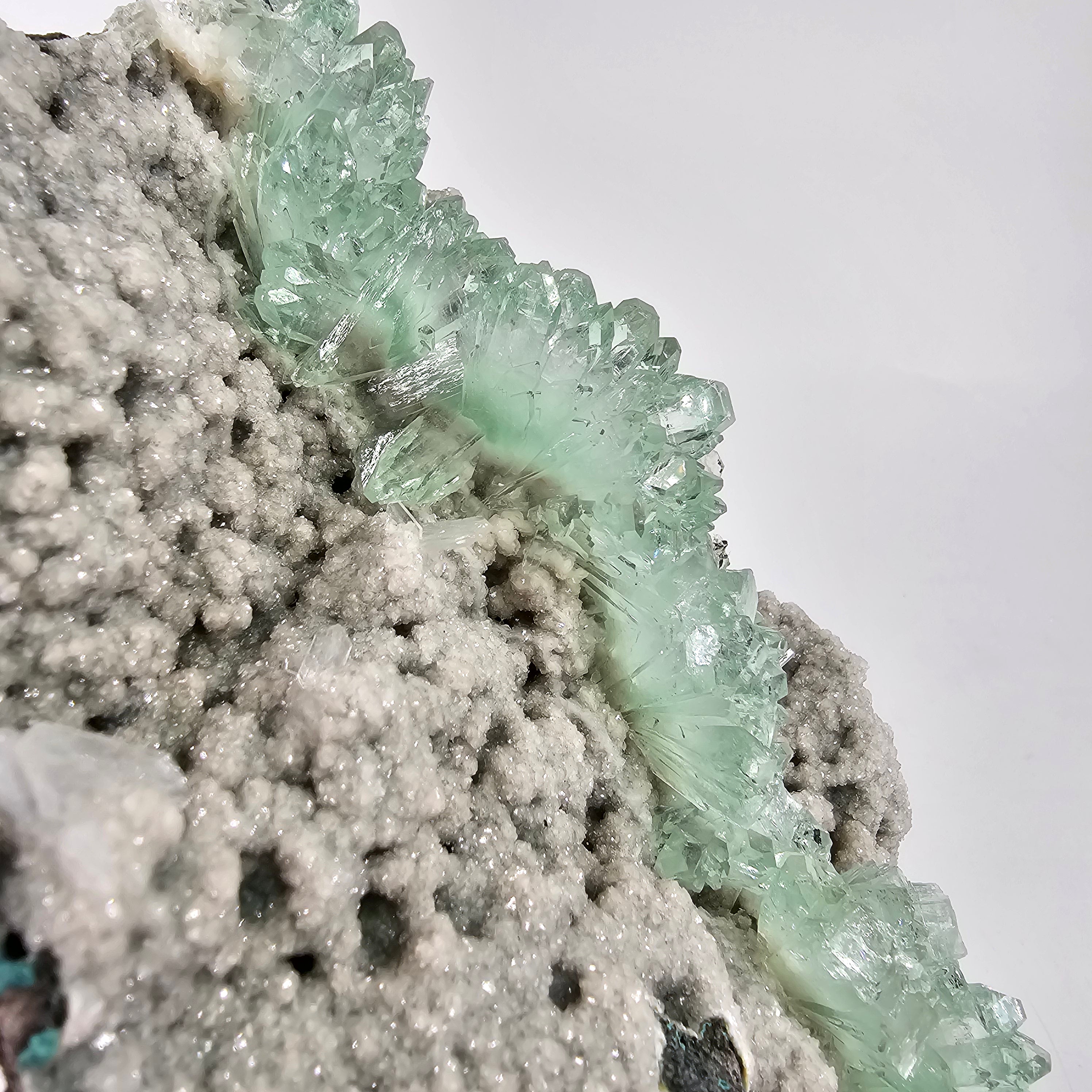 Fine "Phantom Mint" Flowered Green Apophyllite on Chalcedony Specimen #1 from Pune District, Maharashtra, India