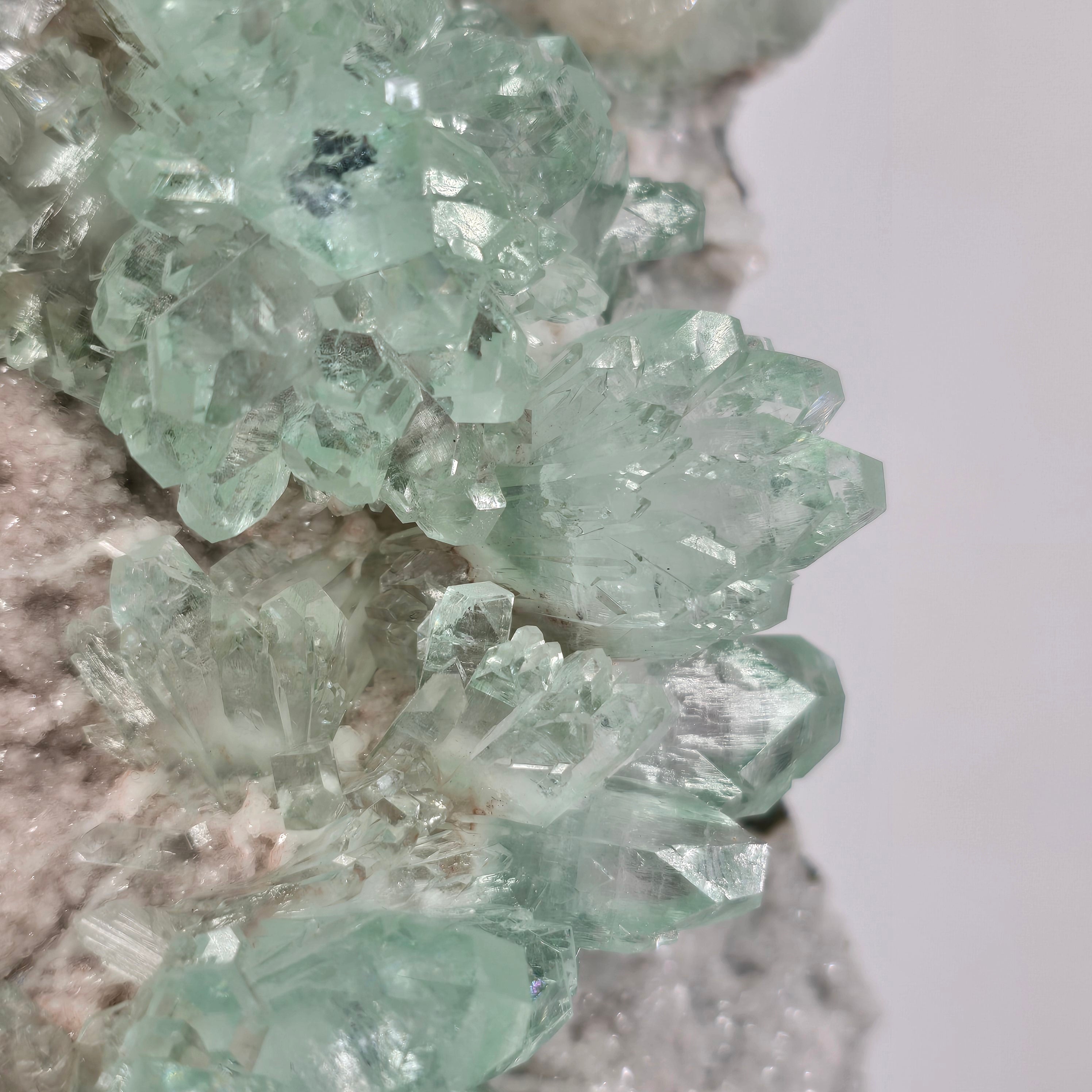 Fine "Phantom Mint" Flowered Green Apophyllite on Chalcedony Specimen #6 from Pune District, Maharashtra, India