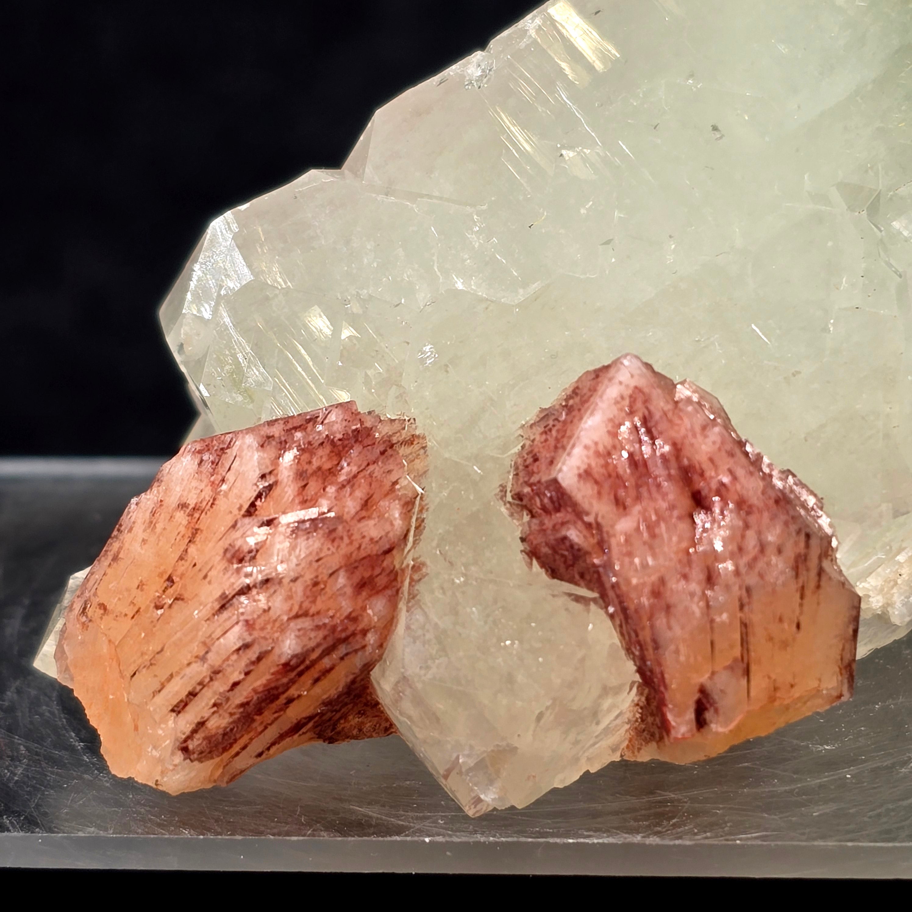 Cherry Jubilee Apophyllite - Cubic Apophyllite with Hematite Included Stilbite and Powellite Specimen #15 from Nashik District, Maharashtra, India