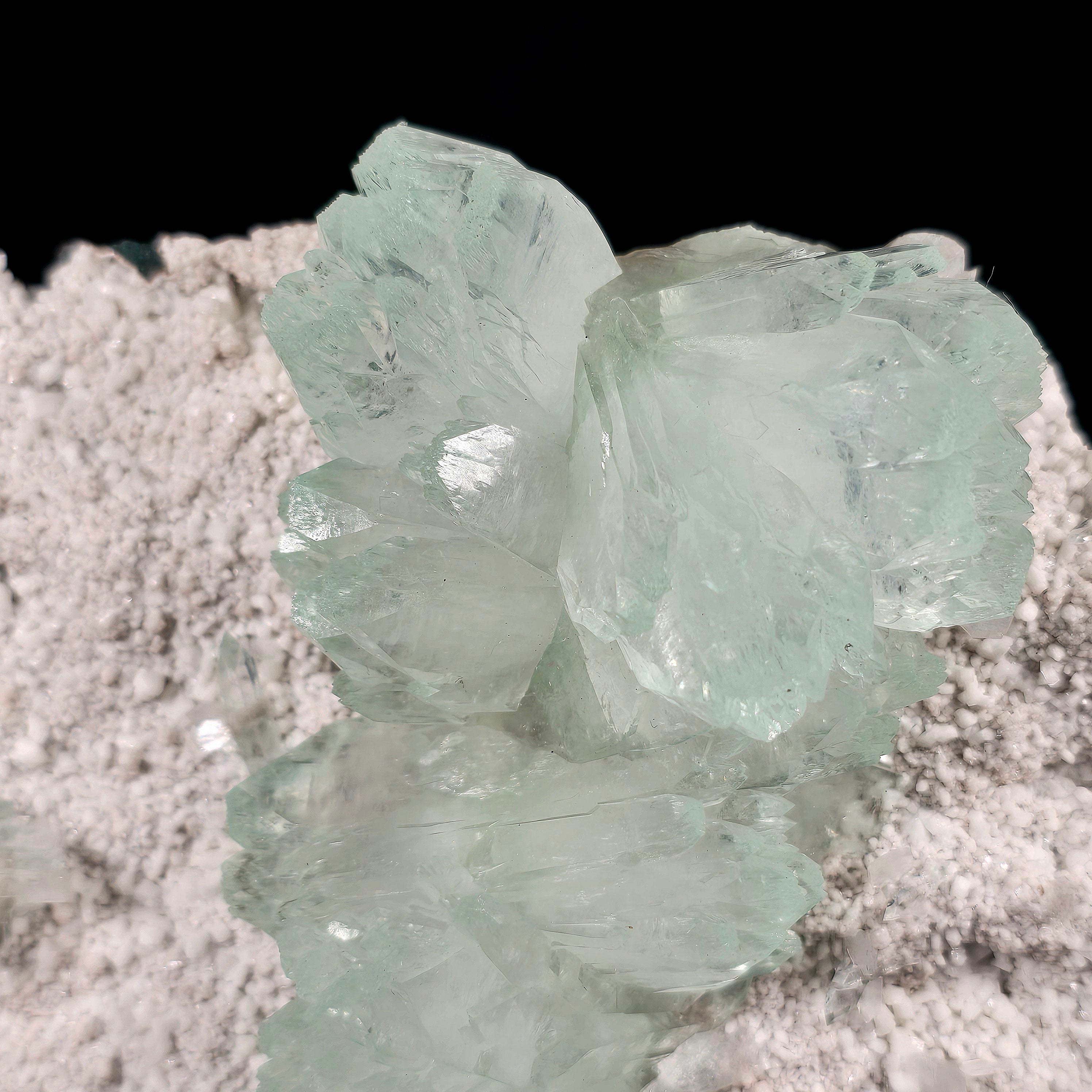 Jasmine Mint - Flowered Green Apophyllite with Stilbite on Chalcedony Stalactites Specimen #12 from Pune, India