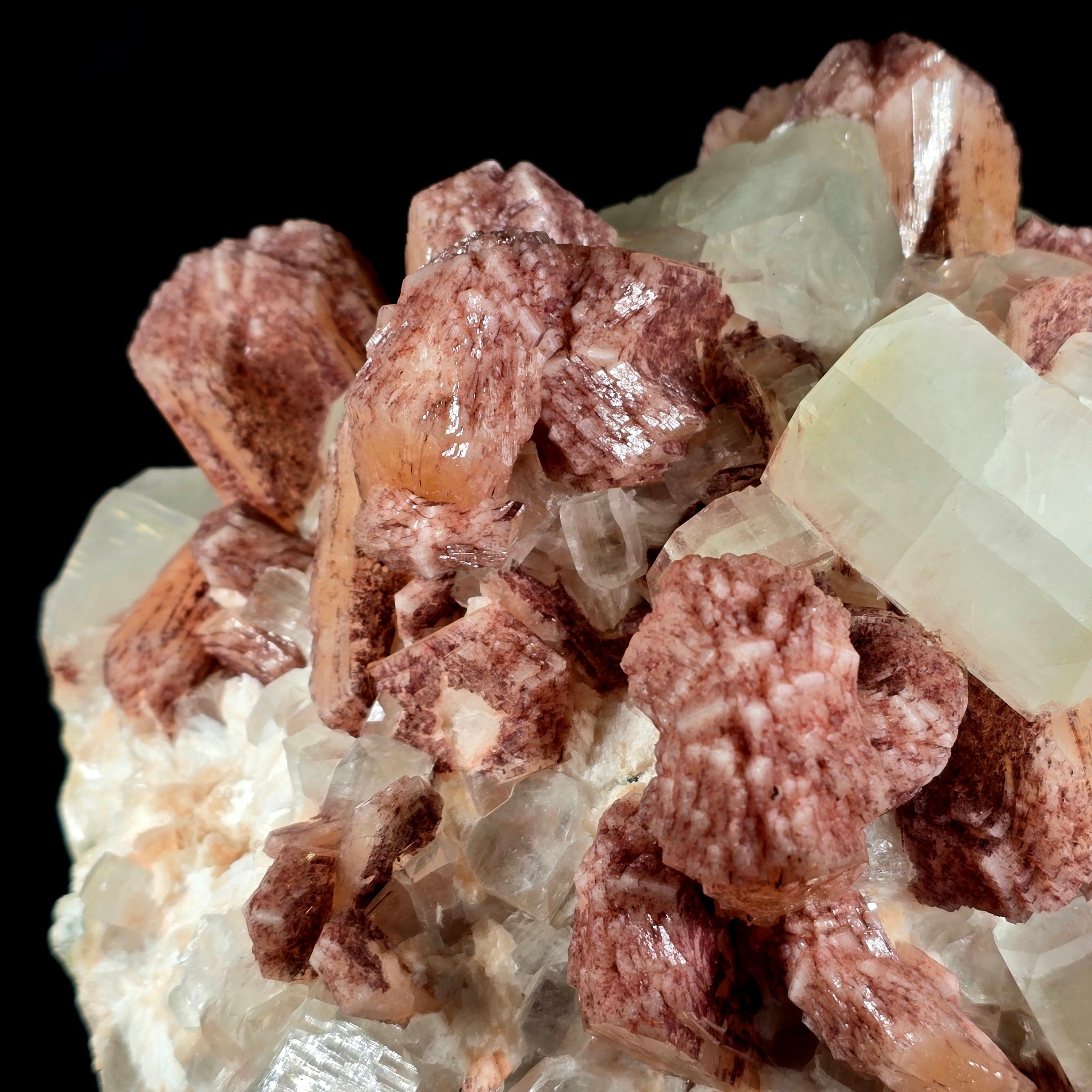 Cherry Jubilee Apophyllite - Cubic Apophyllite with Hematite Included Stilbite Specimen #12 from Nashik District, Maharashtra, India