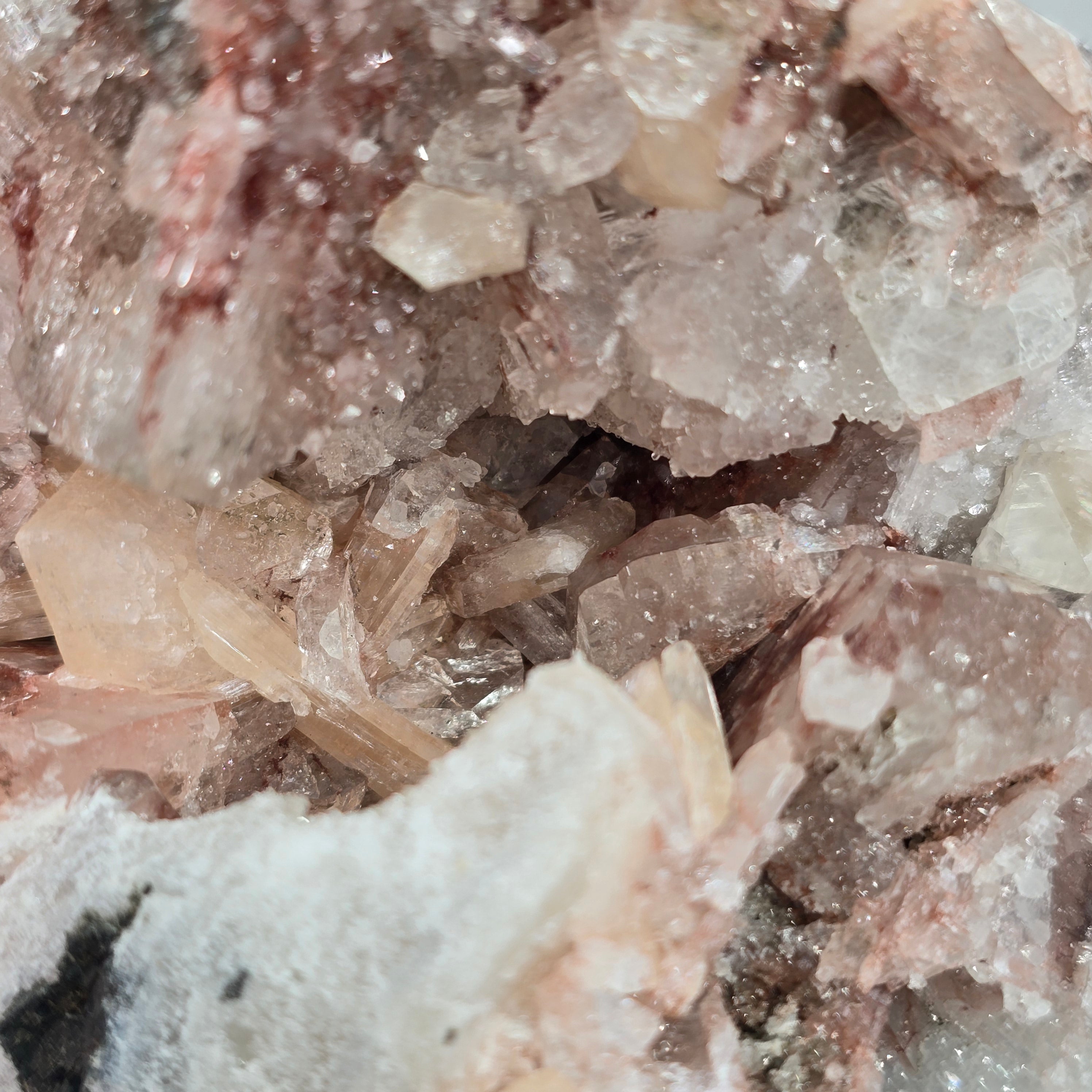 Cinnamon Apophyllite - Hematite Included Tabular Apophyllite on Chalcedony Specimen #4 from Nashik District, Maharashtra, India