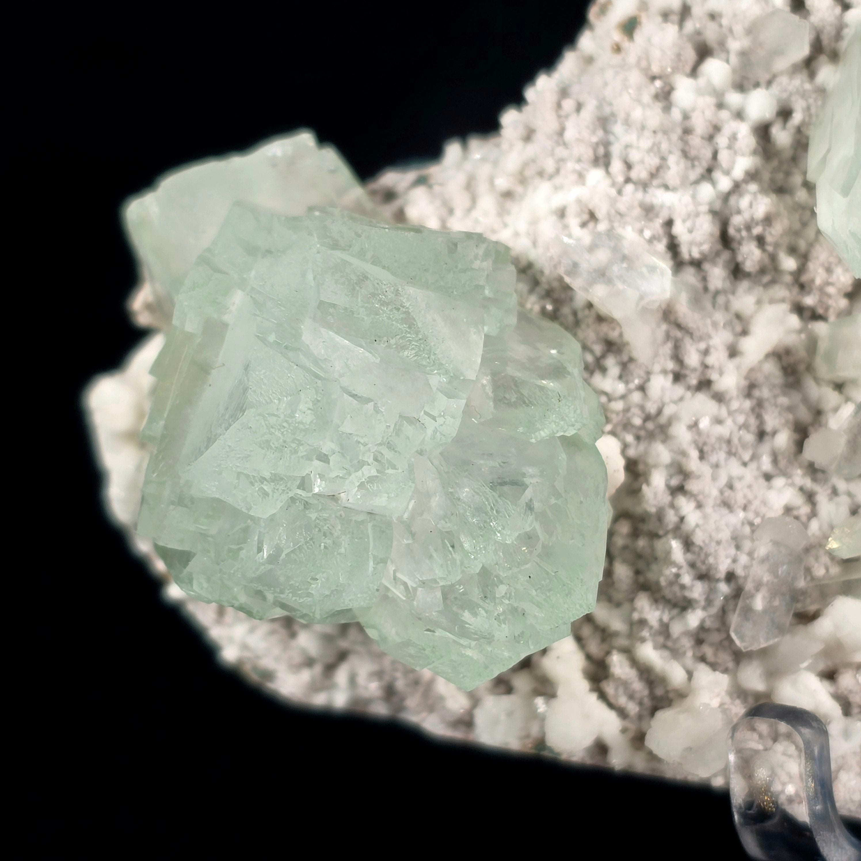 Jasmine Mint - Flowered Green Apophyllite with Stilbite on Chalcedony Stalactites Specimen #6 from Pune, India