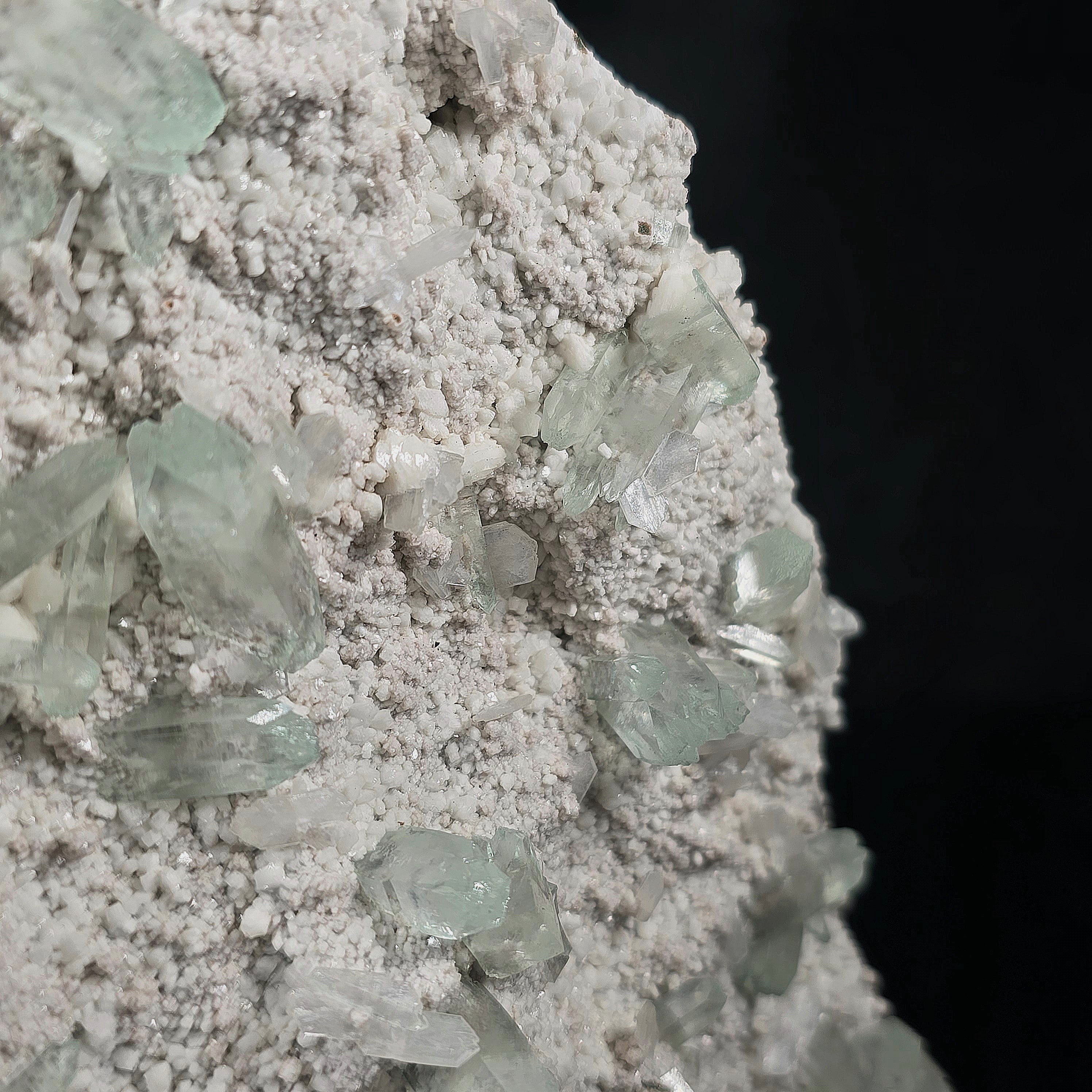 Jasmine Mint - Flowered Green Apophyllite with Stilbite on Chalcedony Stalactites Specimen #10 from Pune, India