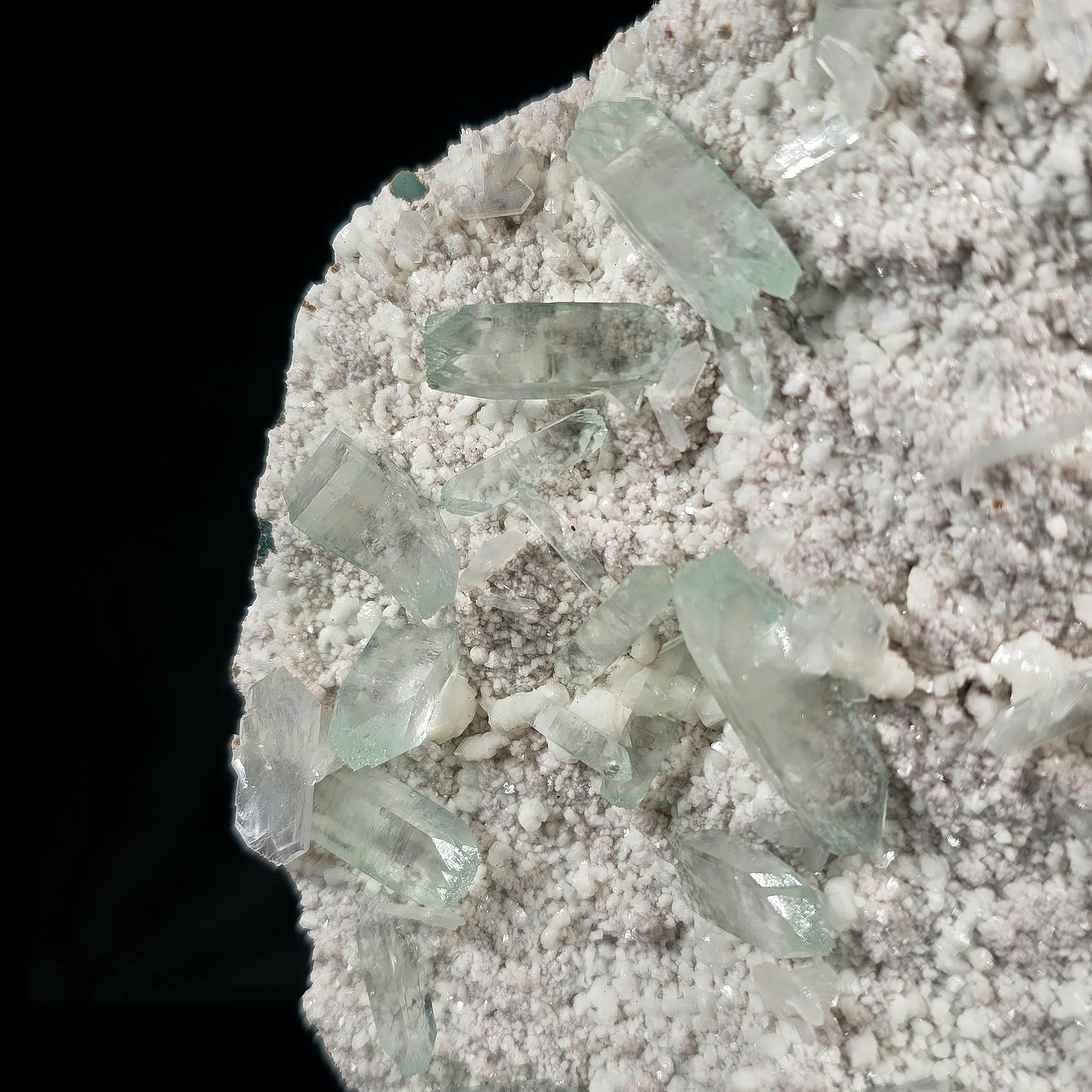 Jasmine Mint - Flowered Green Apophyllite with Stilbite on Chalcedony Stalactites Specimen #10 from Pune, India