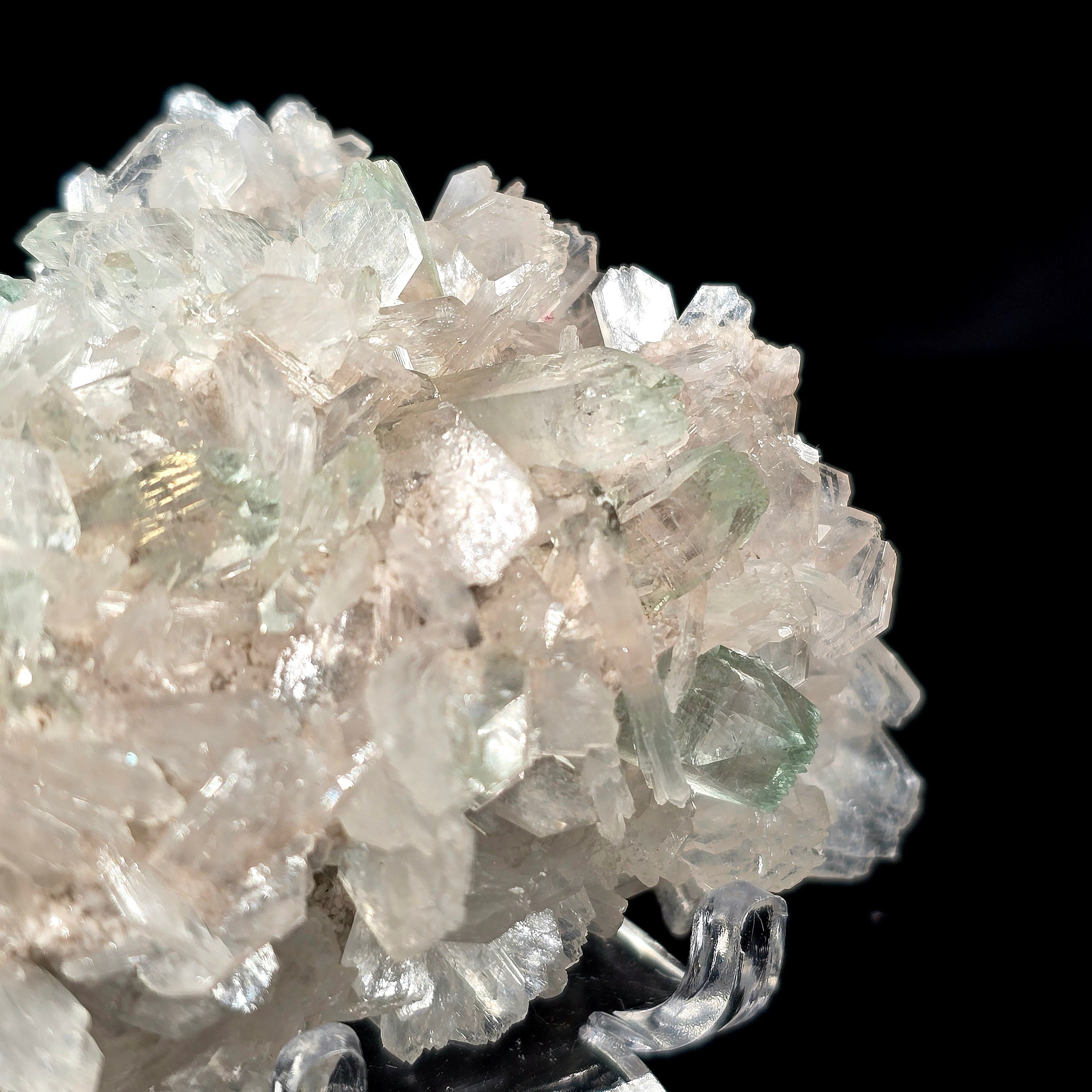 Jasmine Mint - Flowered Green Apophyllite with Stilbite on Chalcedony Stalactites Specimen #2 from Pune, India