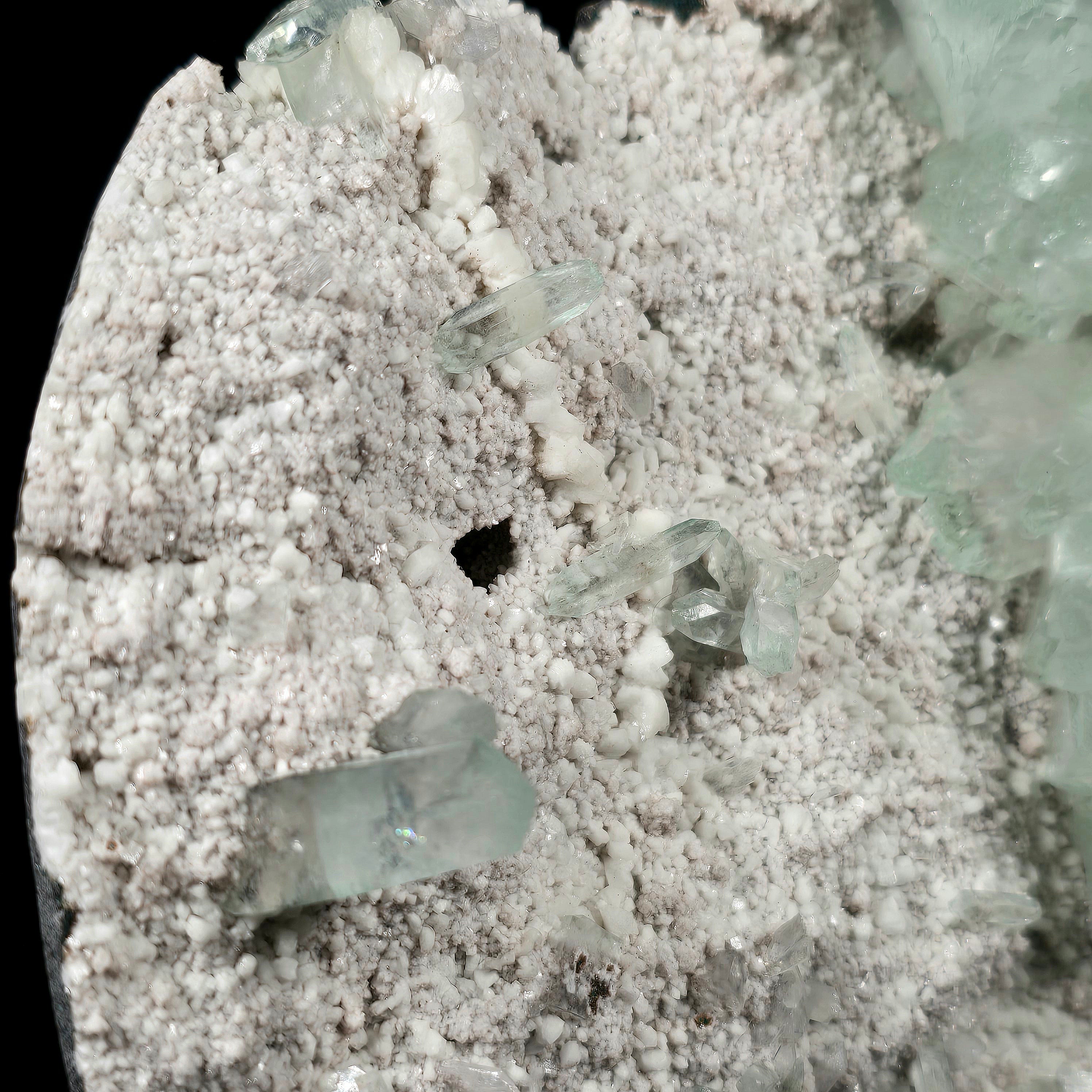 Jasmine Mint - Flowered Green Apophyllite with Stilbite on Chalcedony Stalactites Specimen #12 from Pune, India