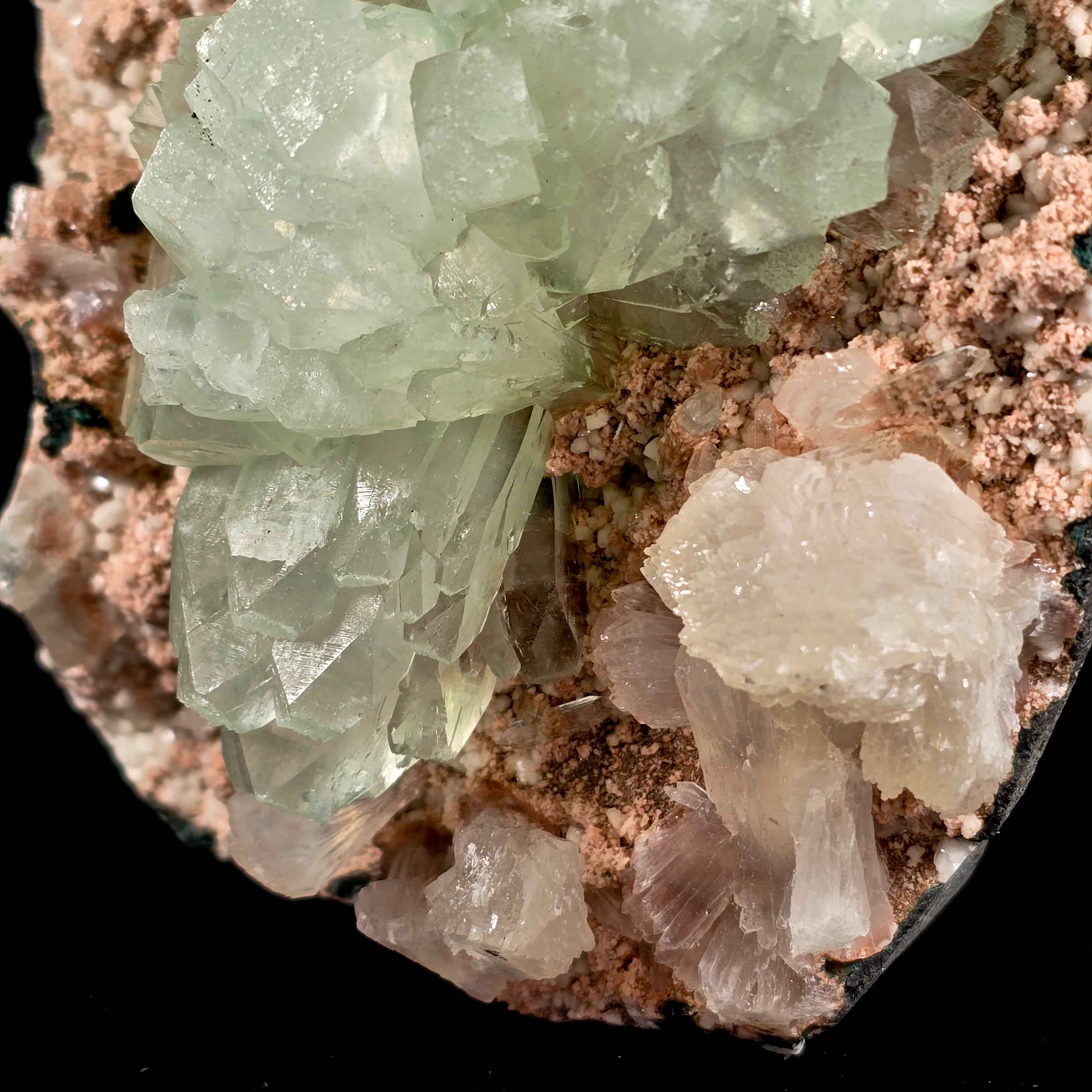 "Pink Peony"  Flowered Green Apophyllite on Pink Chalcedony Specimen #1  from Pune District, Maharashtra, India