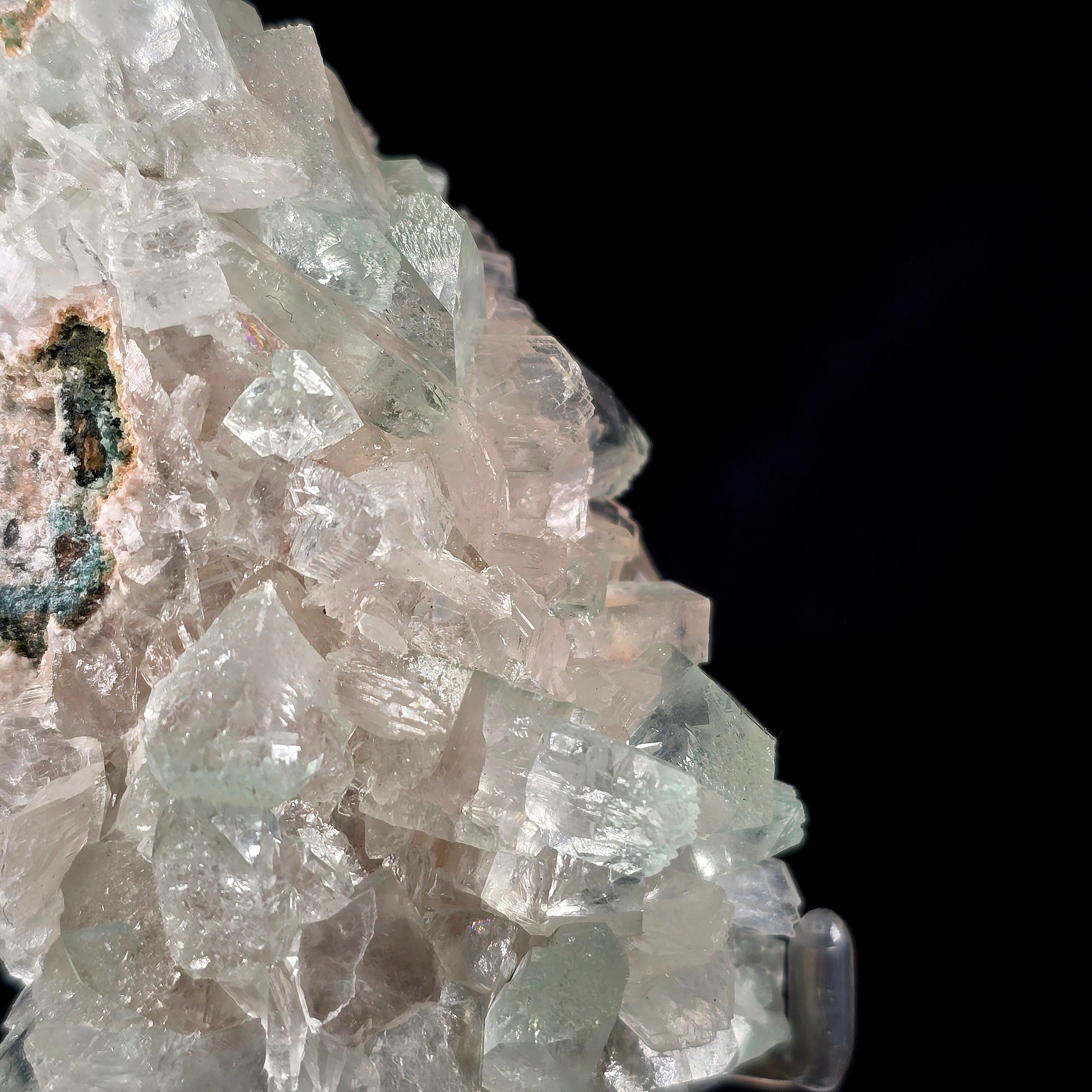 Jasmine Mint - Flowered Green Apophyllite with Stilbite on Chalcedony Stalactites Specimen #1 from Pune, India