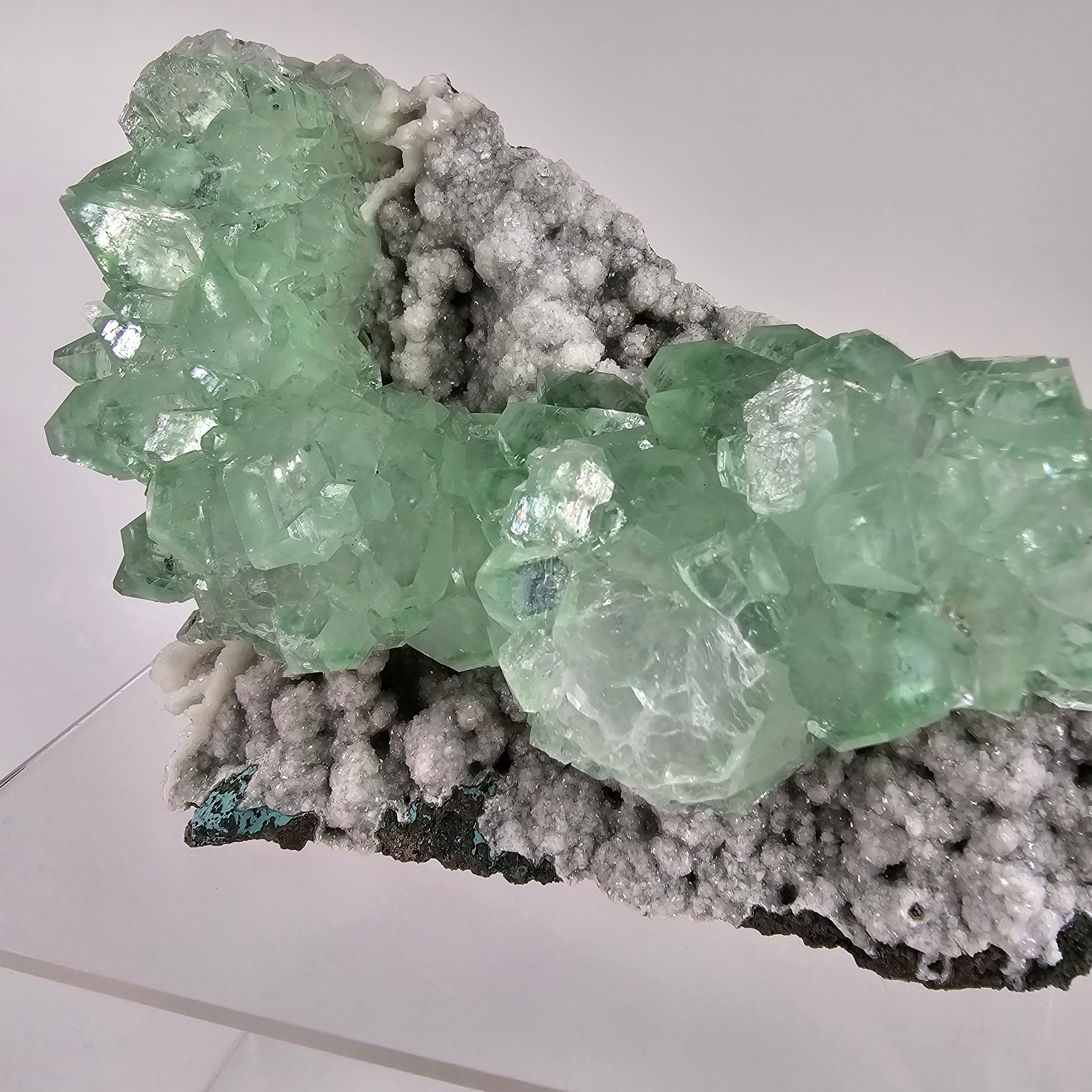 Fine "Phantom Mint" Flowered Green Apophyllite on Chalcedony Specimen #4 from Pune District, Maharashtra, India