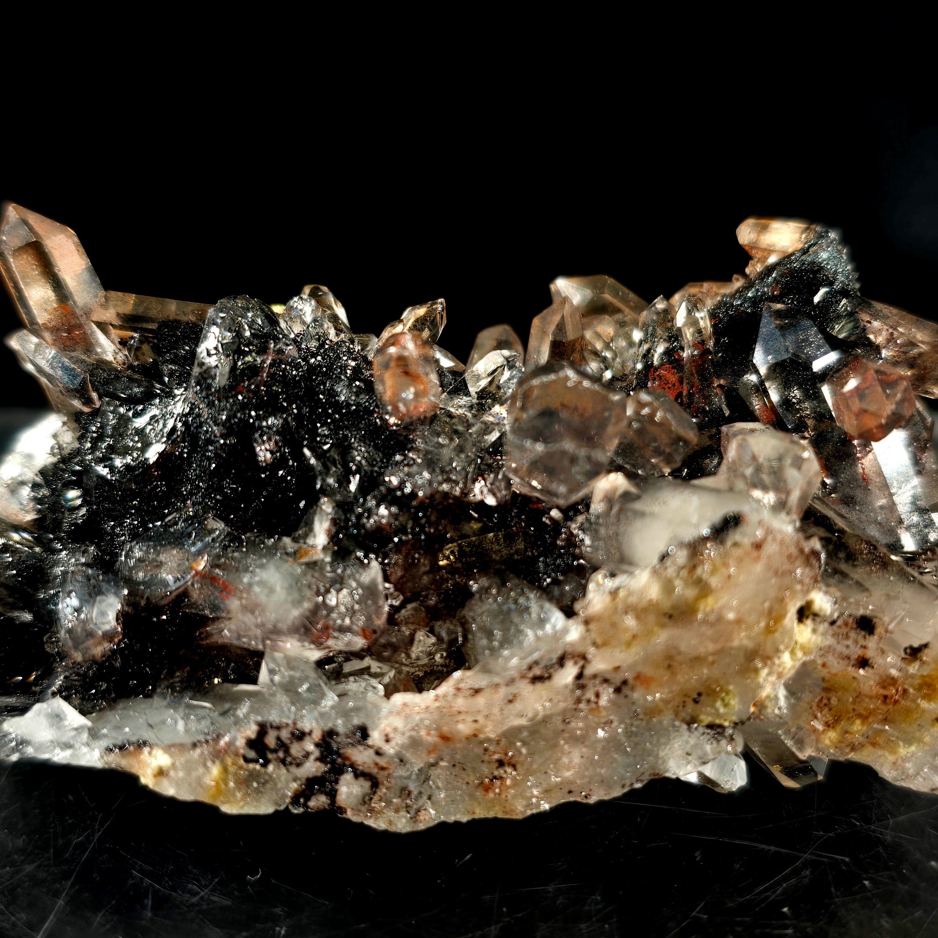 Dragon Phantom Quartz - Hematite Included Quartz with Microcrystalline Druze Specimen #1 from Hyderabad, India