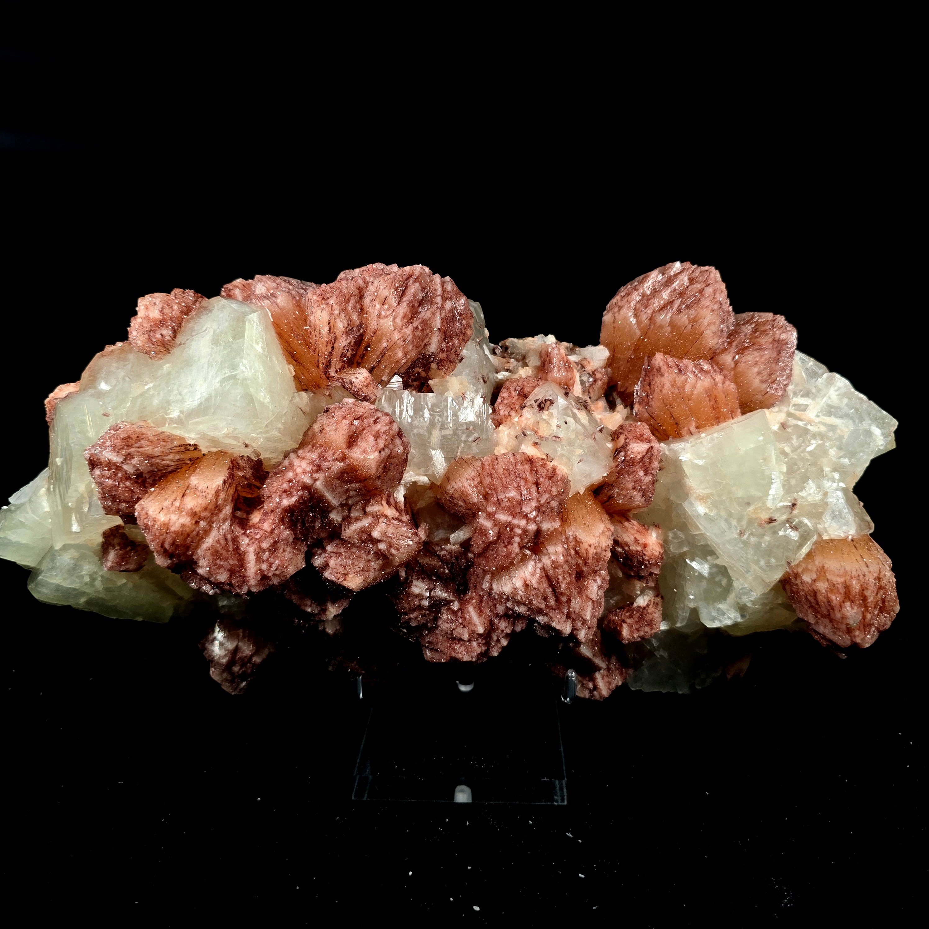 Cherry Jubilee Apophyllite - Cubic Apophyllite with Hematite Included Stilbite and Powellite Specimen #17 from Nashik District, Maharashtra, India