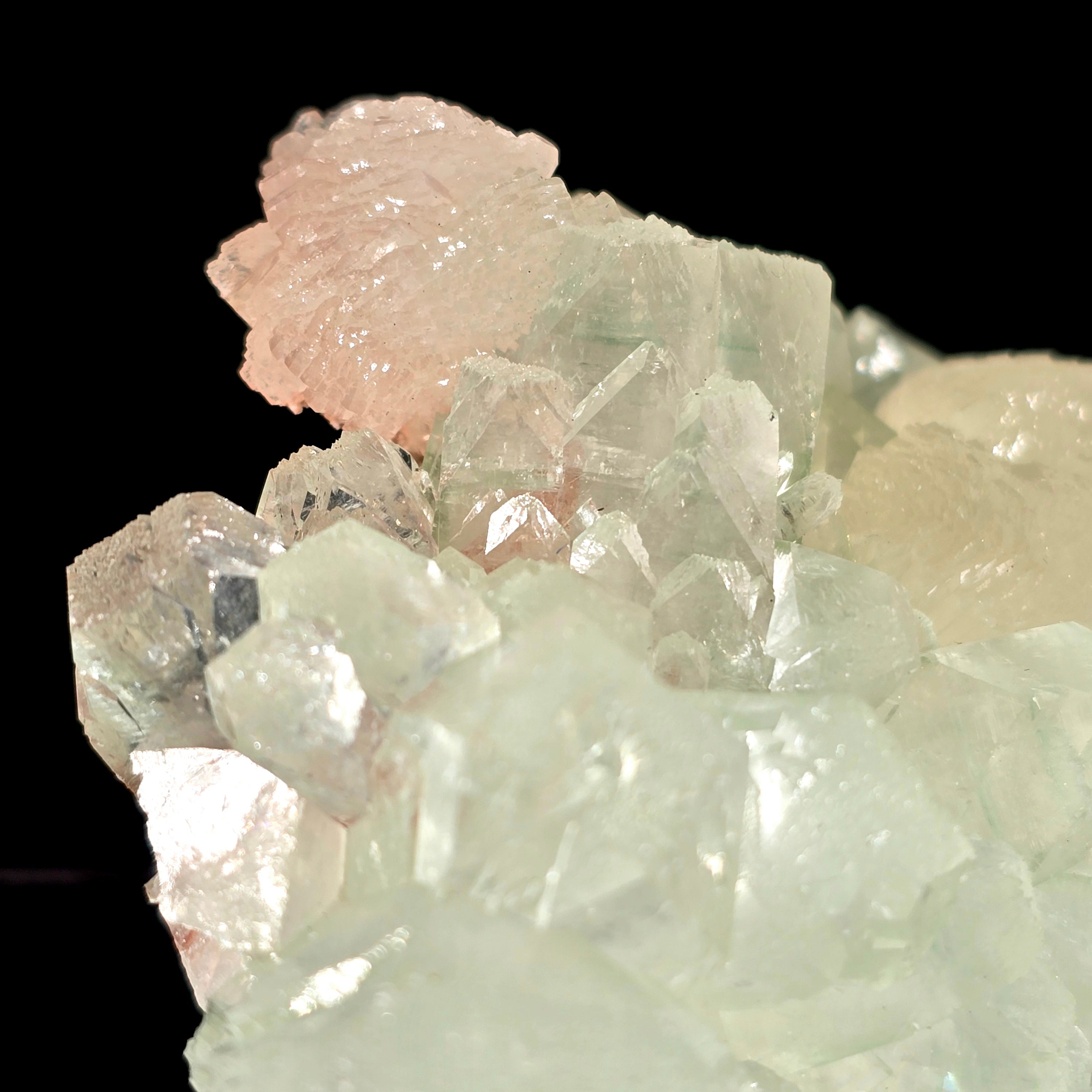 "Pink Peony"  Flowered Green Apophyllite on Pink Chalcedony Specimen #6  from Pune District, Maharashtra, India