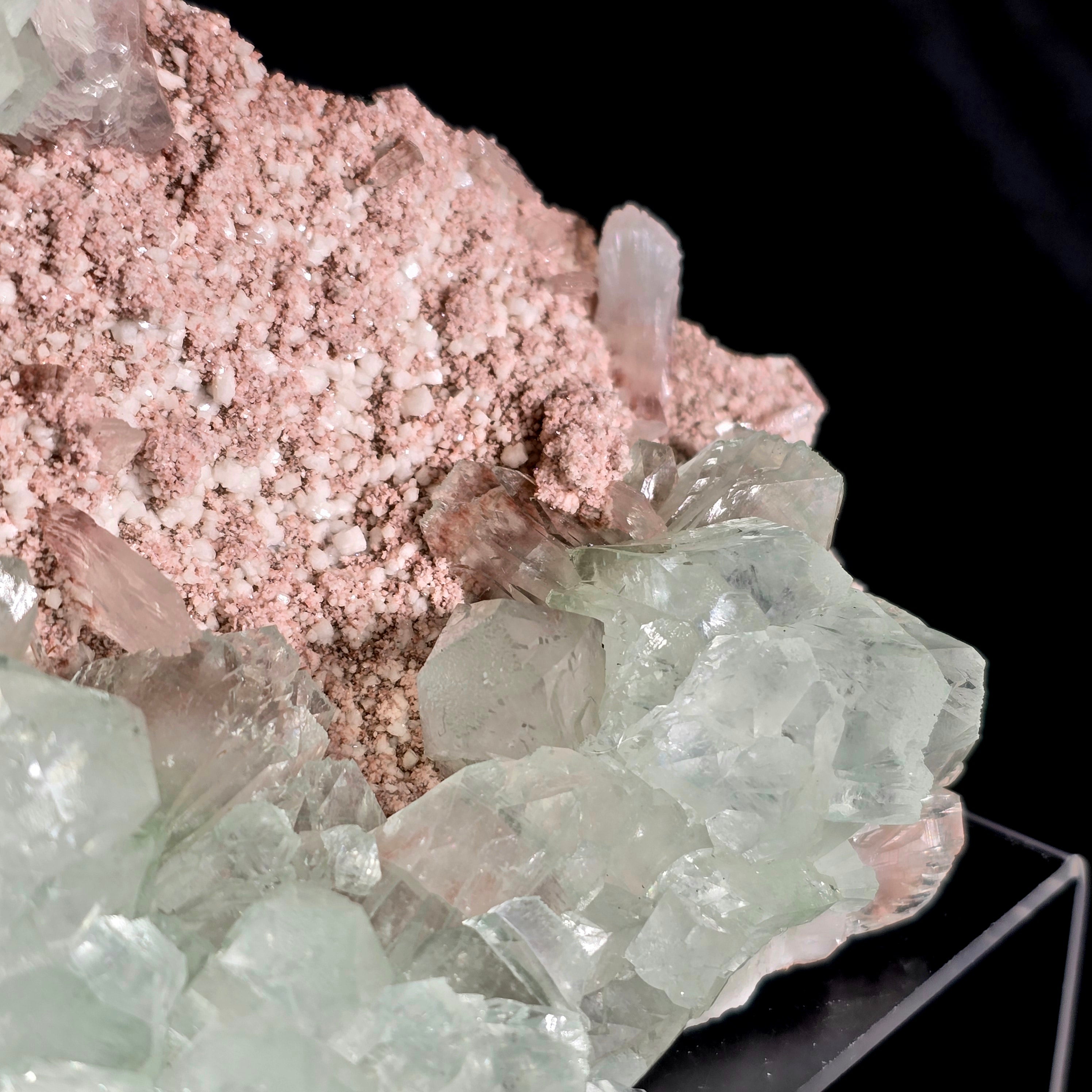 "Pink Peony"  Flowered Green Apophyllite on Pink Chalcedony Specimen #2  from Pune District, Maharashtra, India