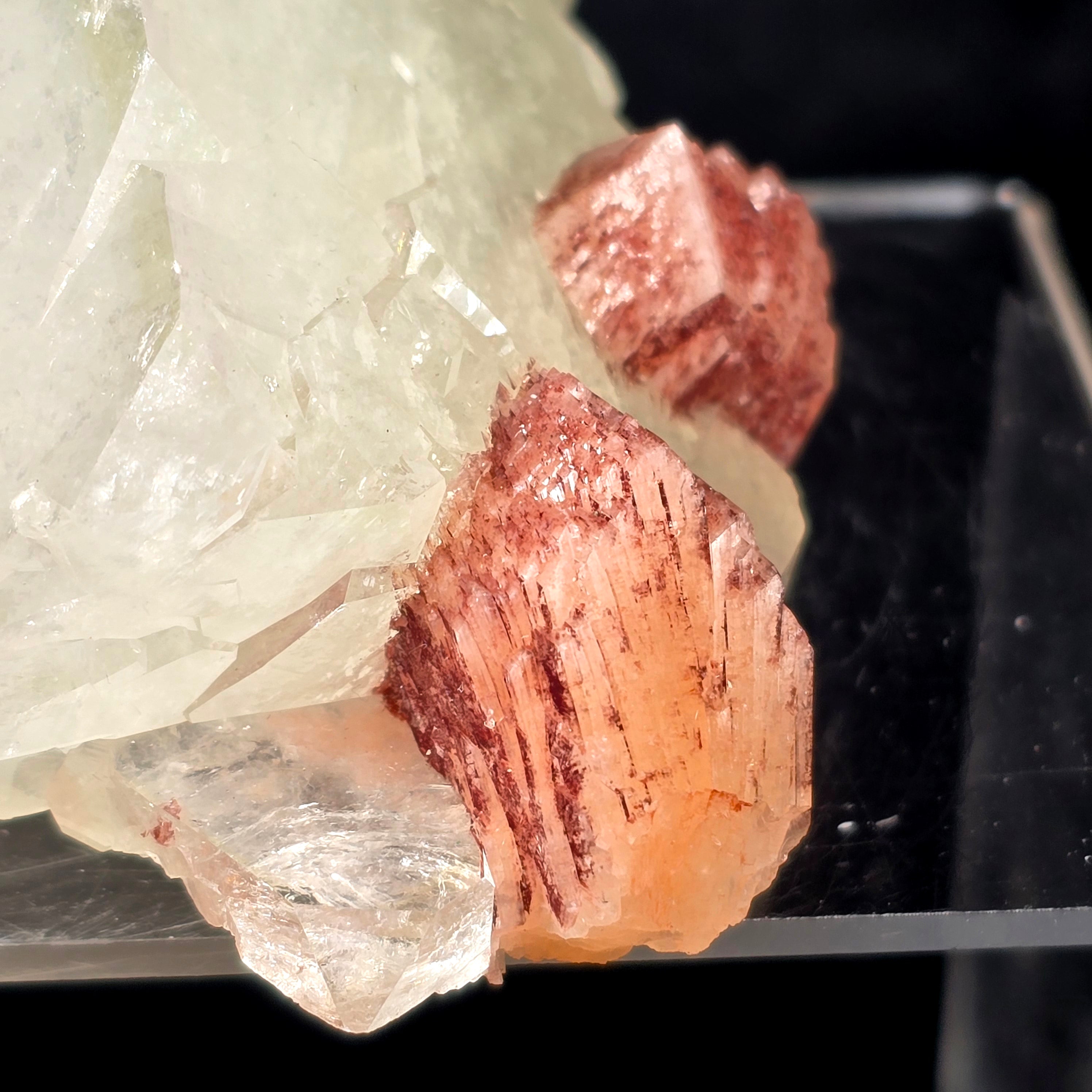 Cherry Jubilee Apophyllite - Cubic Apophyllite with Hematite Included Stilbite and Powellite Specimen #15 from Nashik District, Maharashtra, India