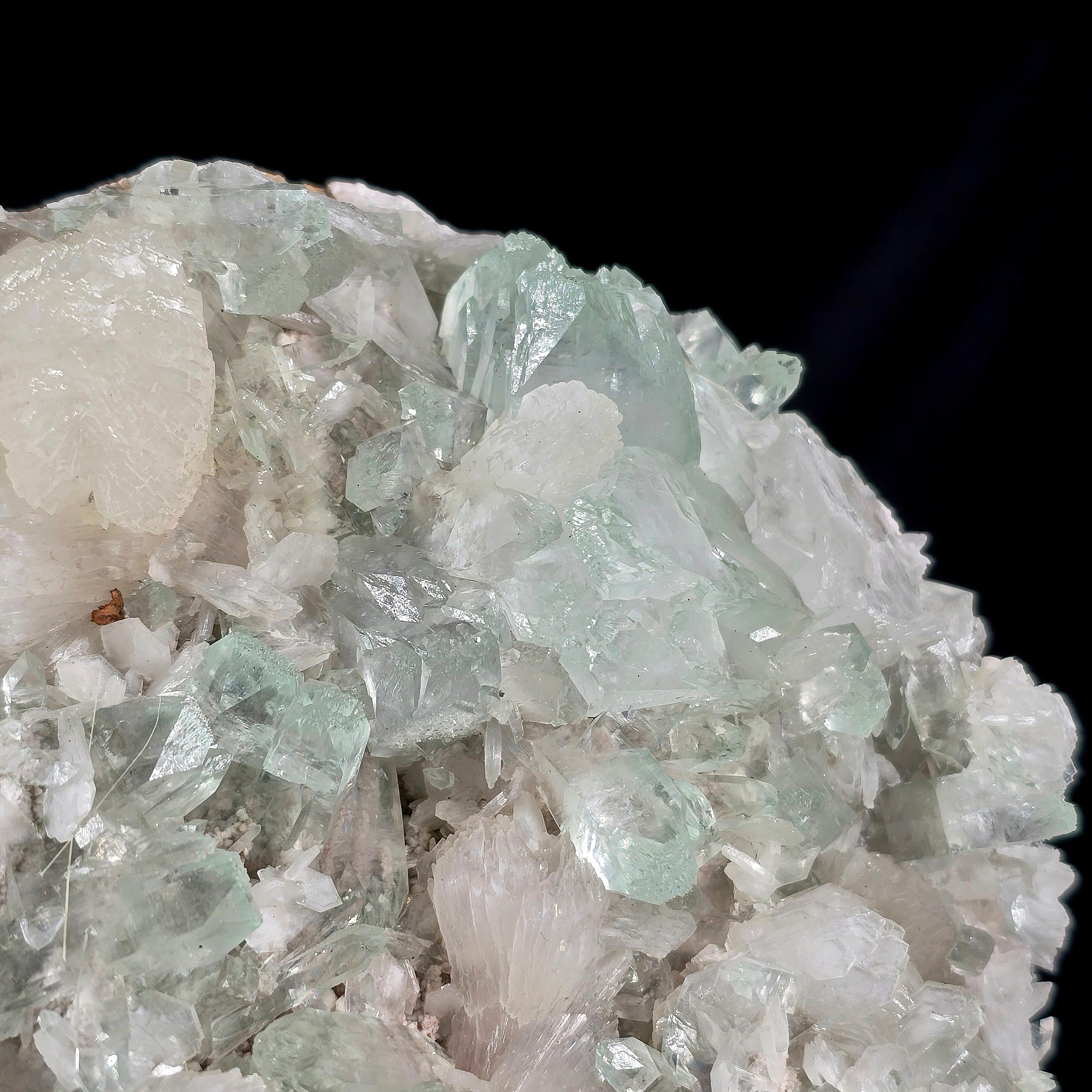 Jasmine Mint - Flowered Green Apophyllite with Stilbite on Chalcedony Stalactites Specimen #8 from Pune, India