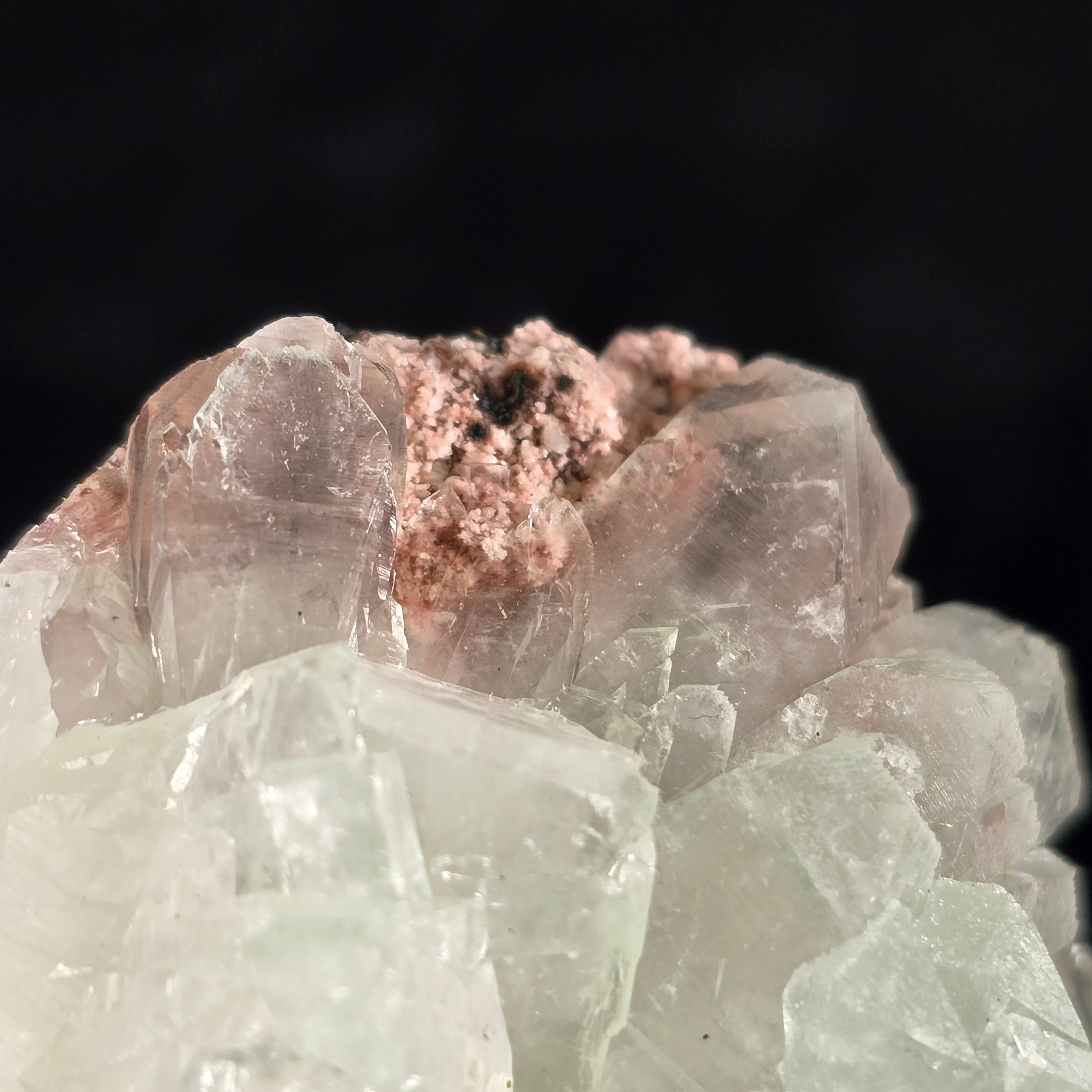 "Pink Peony"  Flowered Green Apophyllite on Pink Chalcedony Specimen #7  from Pune District, Maharashtra, India