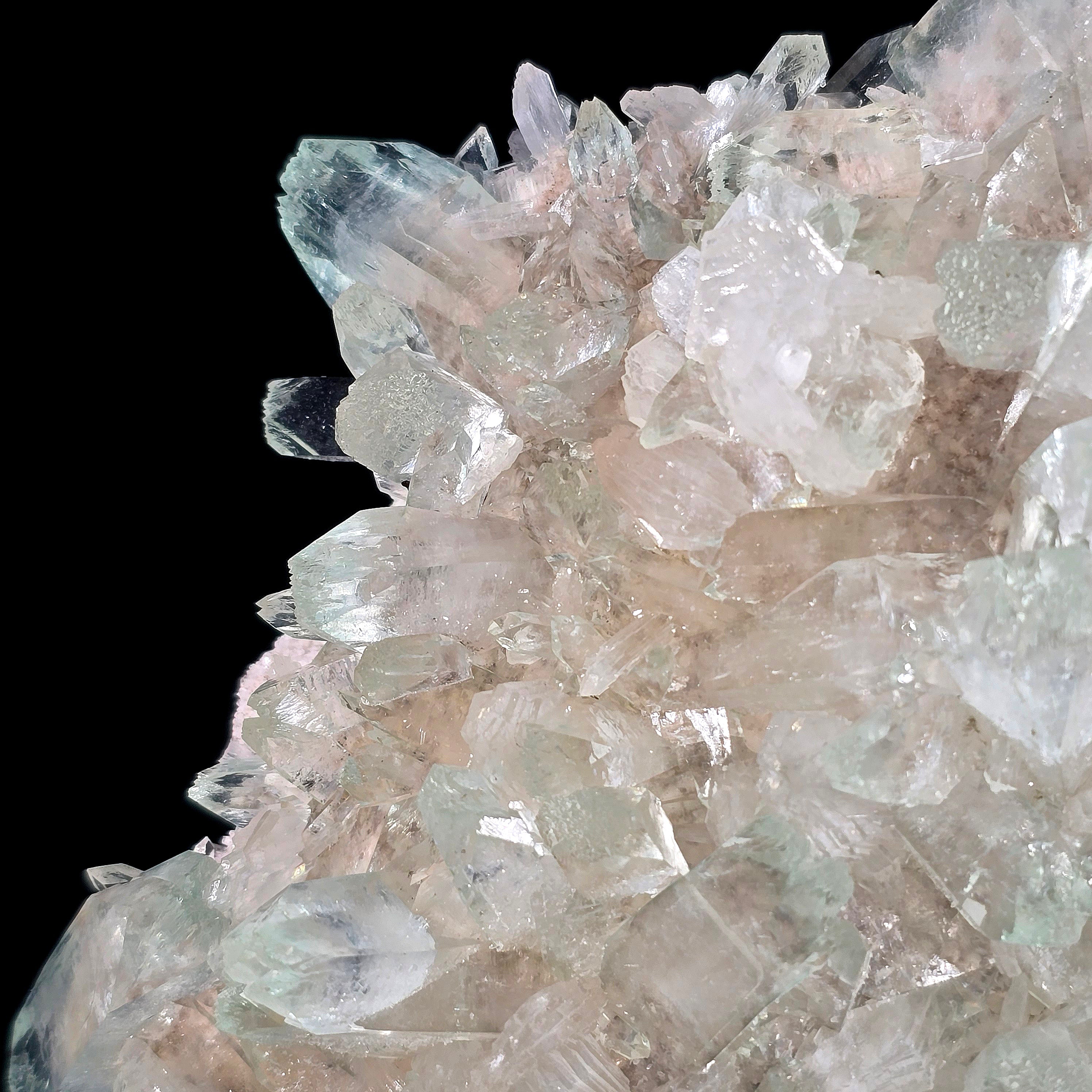 Jasmine Mint - Flowered Green Apophyllite with Stilbite on Chalcedony Stalactites Specimen #13 from Pune, India