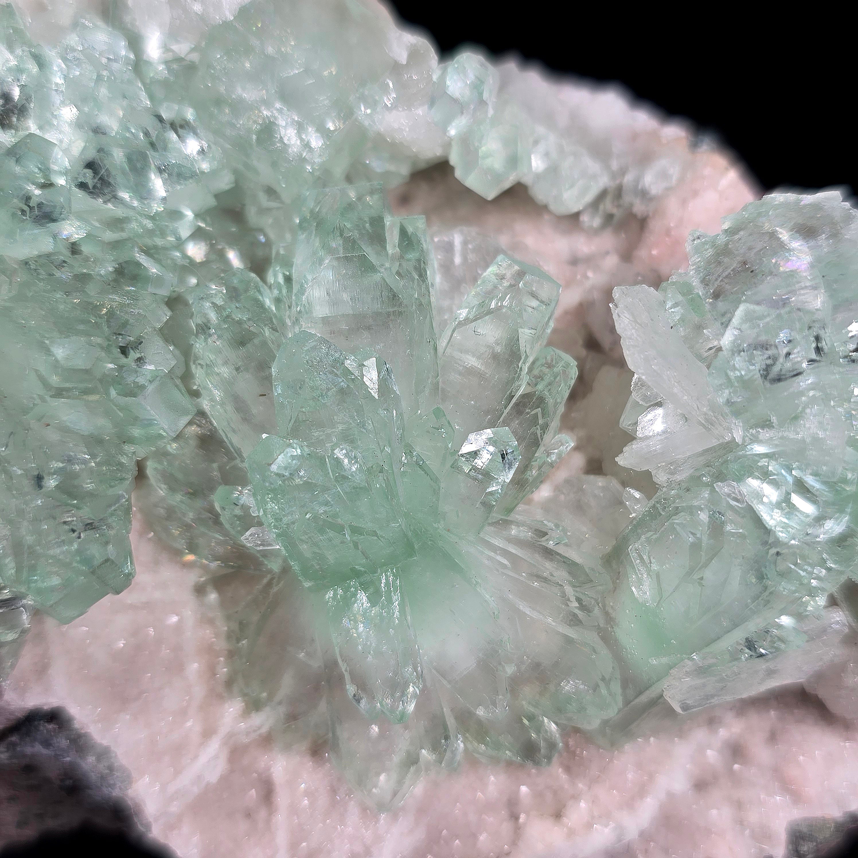 Arctic Mint Apophyllite -  Green Apophyllite on White Chalcedony Specimen #19 from Pune District, Maharashtra, India