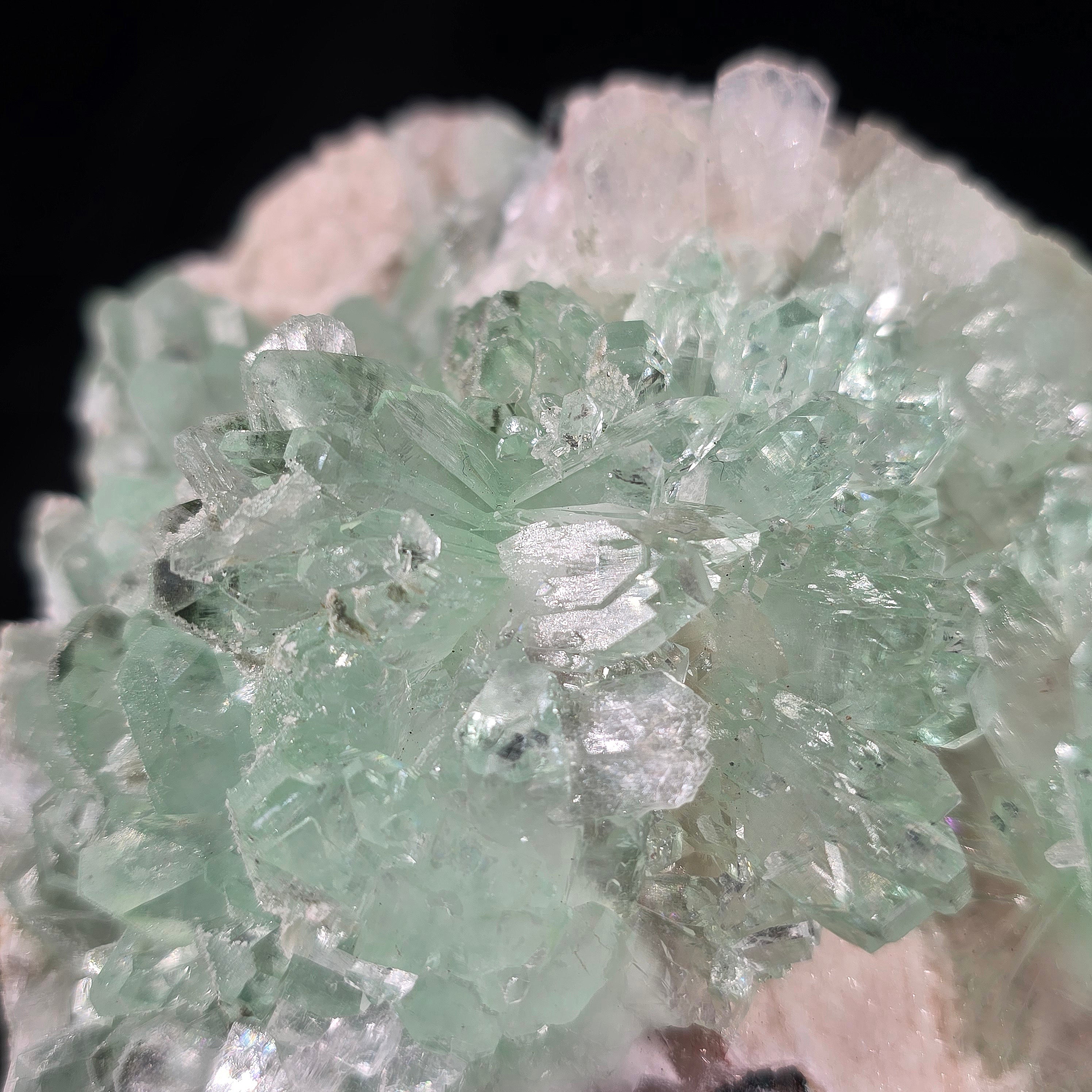 Arctic Mint Apophyllite -  Green Apophyllite on White Chalcedony Specimen #19 from Pune District, Maharashtra, India